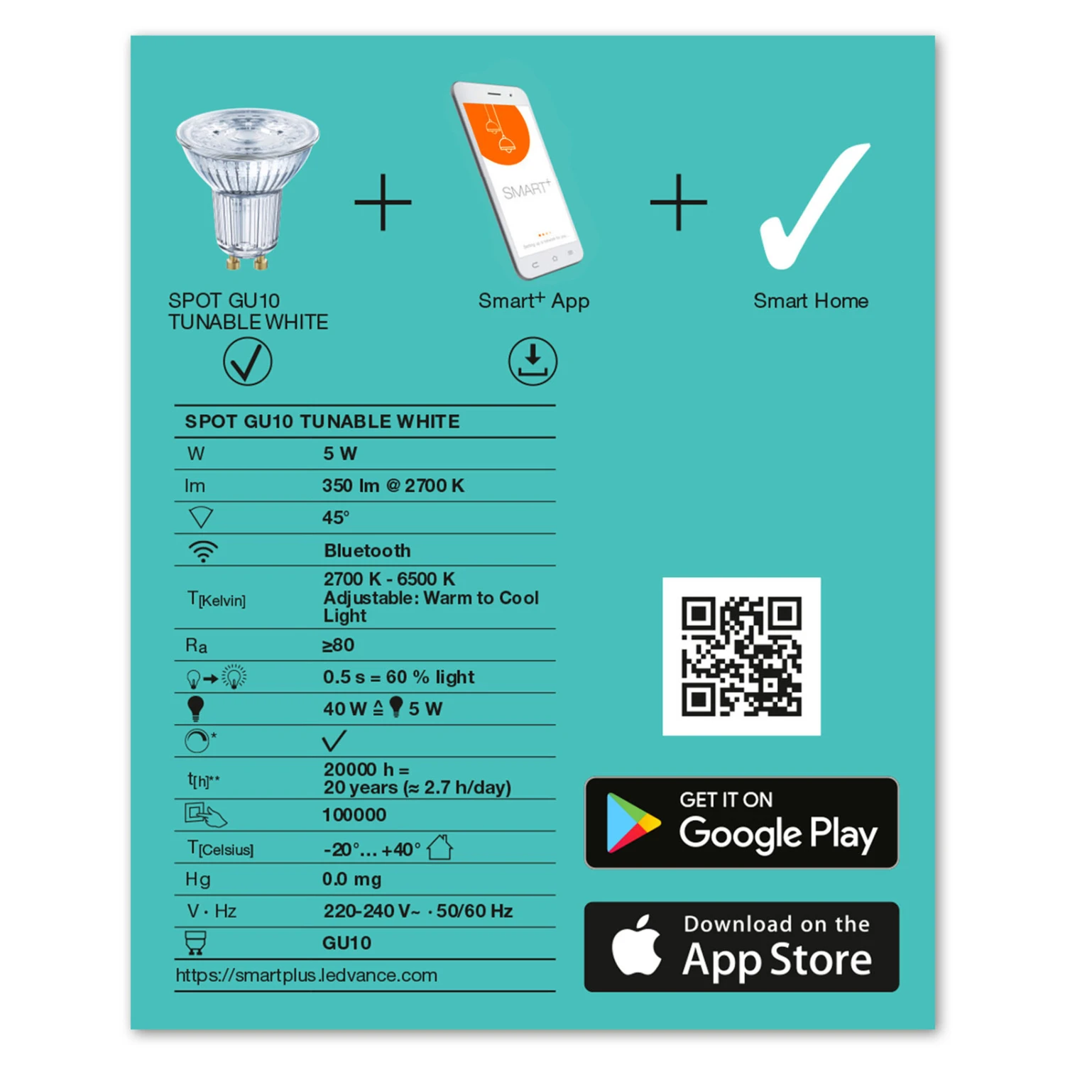 LEDVANCE SMART+ Bluetooth GU10 LED-Lampe 4,9W CCT 7 LEDVANCE SMART+ Bluetooth GU10 LED-Lampe 4,9W CCT – Bild 5