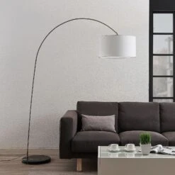 Lindby Belinda Bogenstehlampe , Weißer Stoffschirm -Innenleuchten Store 9624578 2