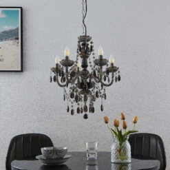 Lindby Spirou Kronleuchter Aus Acryl, Rauchgrau 12 Lindby Spirou Kronleuchter Aus Acryl, Rauchgrau -Innenleuchten Store 9628507 1