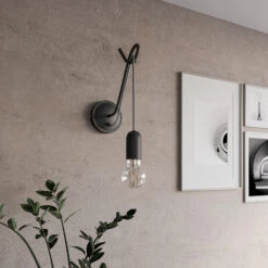 Lucande Jorna Wandlampe In Schwarz, Kabel Grau -Innenleuchten Store 9639375 2