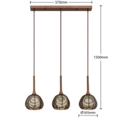 Lucande Tetira Hängelampe, 3-fl., Lang, Braun -Innenleuchten Store 9920008 6
